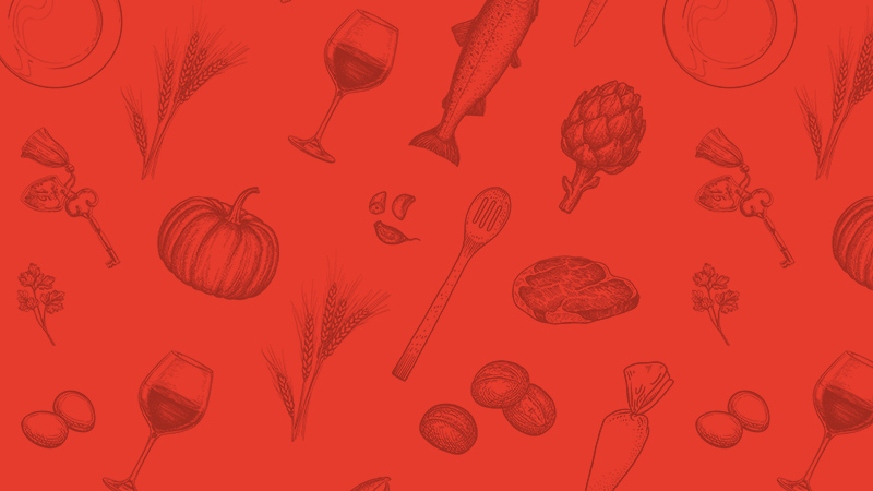 Illustrationsmuster Lebensmittel und Kochutensilien